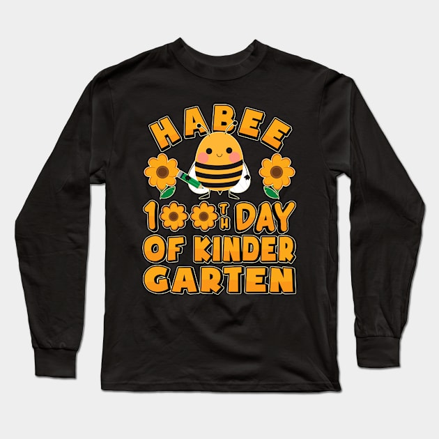 Happy 100th Day Of Kindergarten, Kids Girls, Bee Long Sleeve T-Shirt by auviba-design